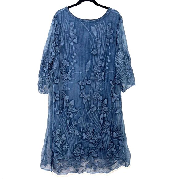 Soft Surroundings Starling Silk Boho Floral Embroidered Dress - Blue 2X - Picture 3 of 6